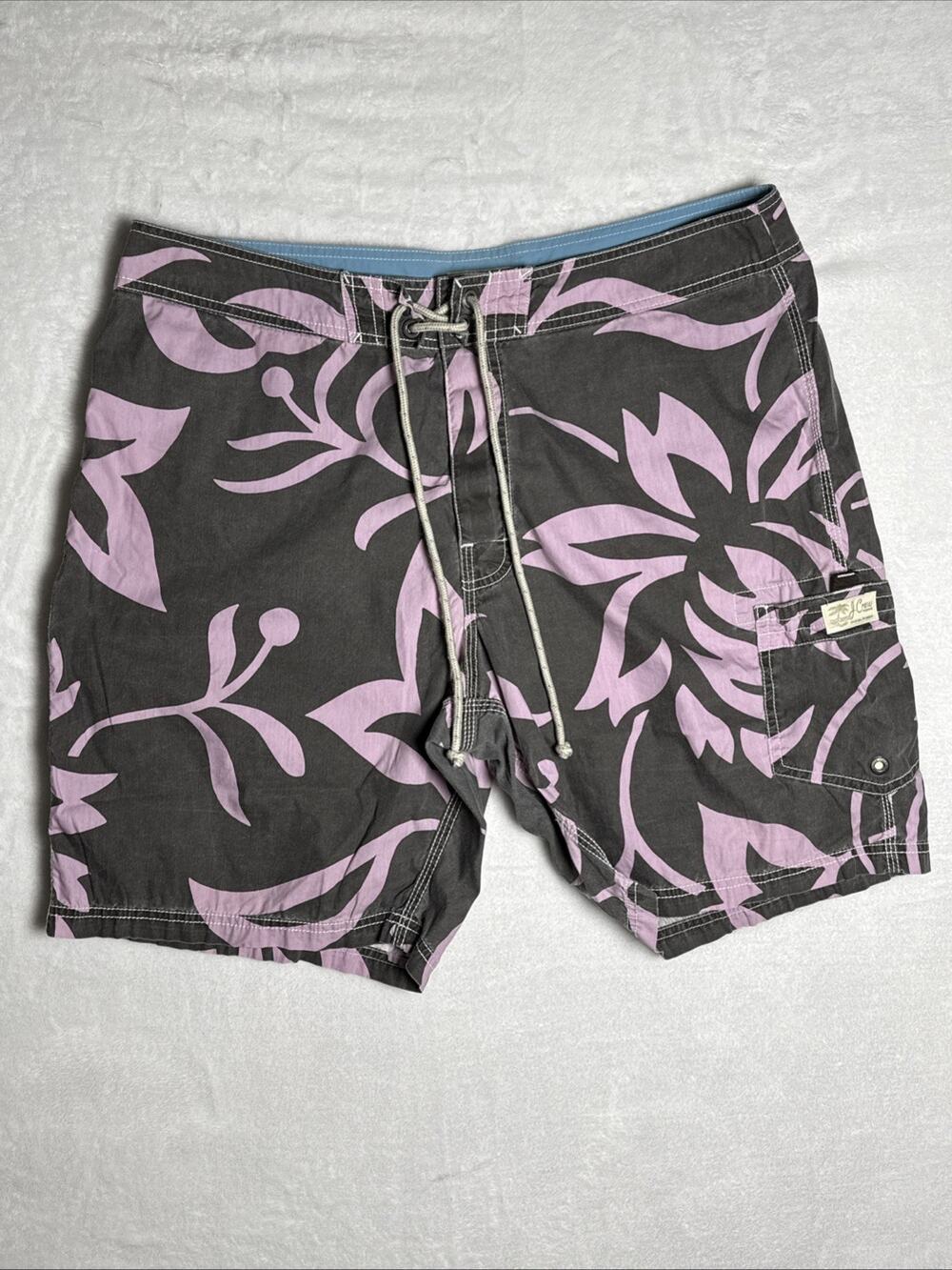 J. Crew Men's Gray Pink Floral Board Shorts Swim Trunks Sz 36 Pockets Drawstring